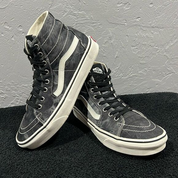 🔥🔥 VANS Sk8-Hi Tapered Denim Black/White Tie-Dye Skate Sneakers Men Sz 9 - EUC